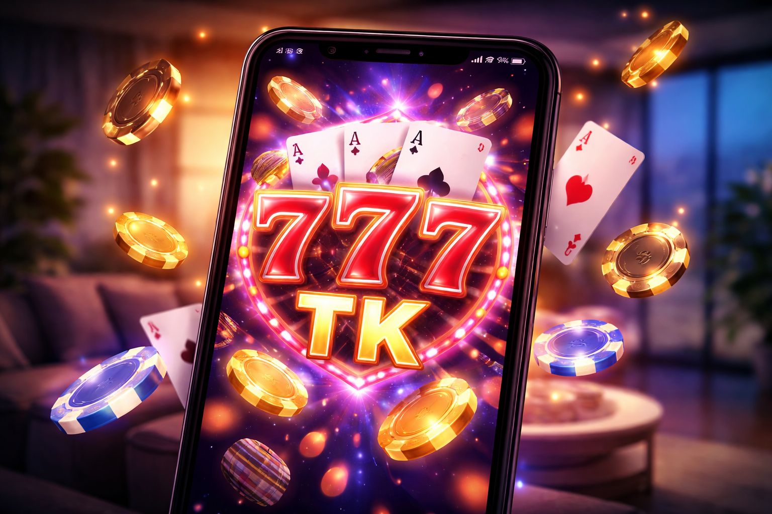 Glowing digital roulette wheel projected from a laptop screen with floating chips illustrating vibrant online casino action at 777TK for Bangladesh players
